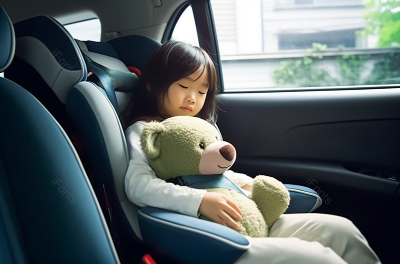 小女孩坐在汽车的儿童座椅上,高清,摄影图,摄影图片,图片大全,摄影图免费下载